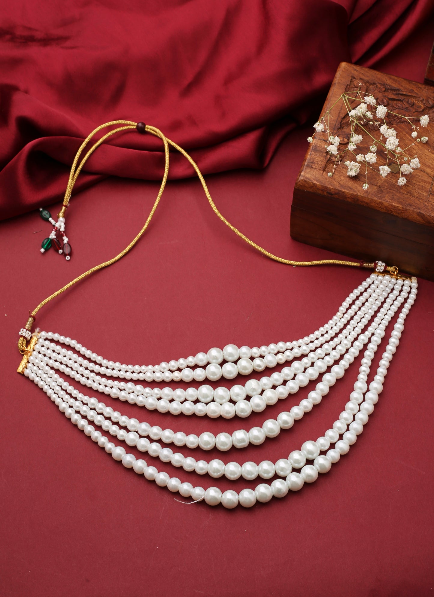 Layered White Beaded Necklace Piece