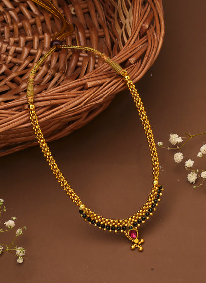 Yellow Gold Plated Necklace With Pink Stones