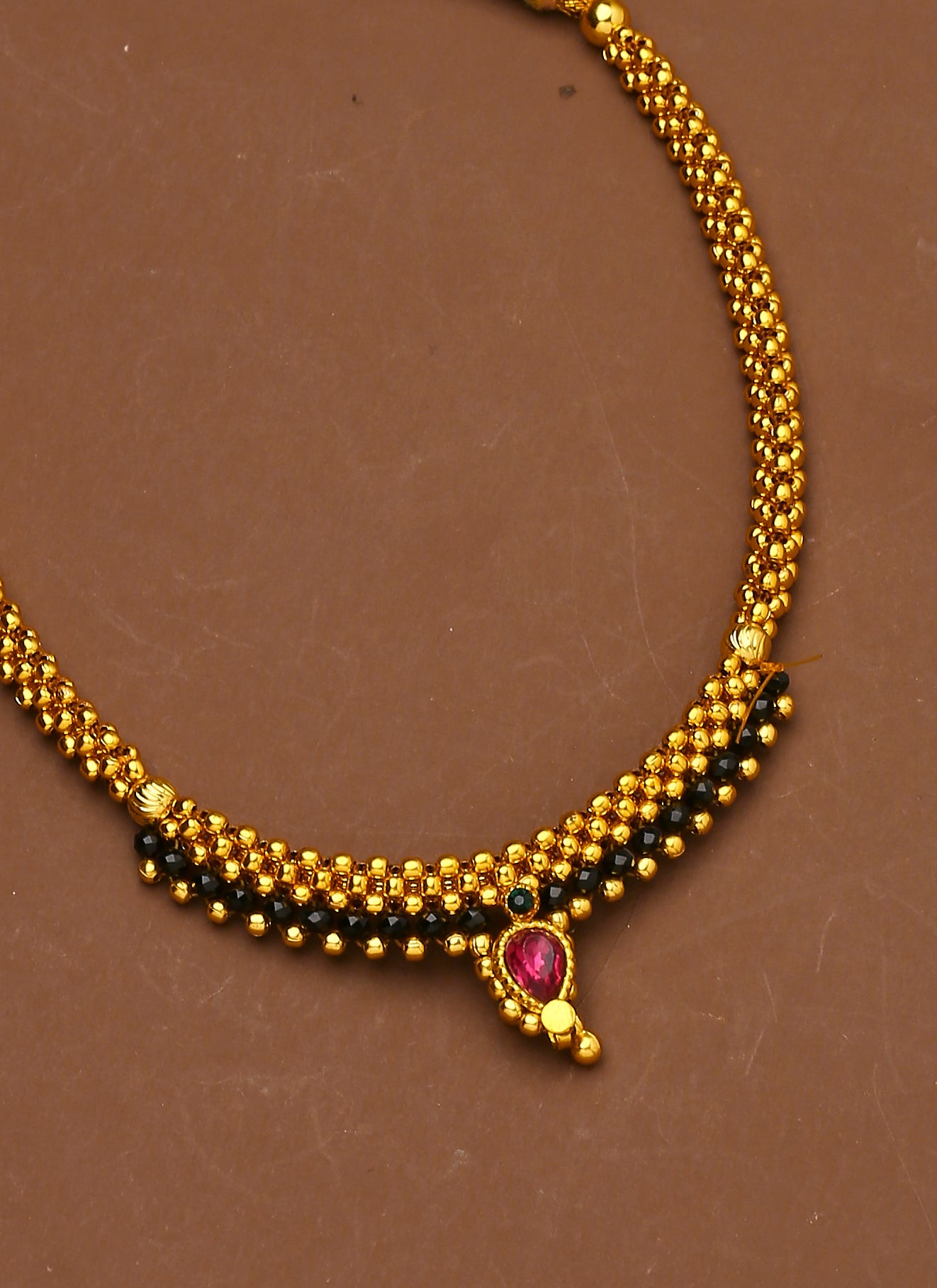 Yellow Gold Plated Necklace With Pink Stones
