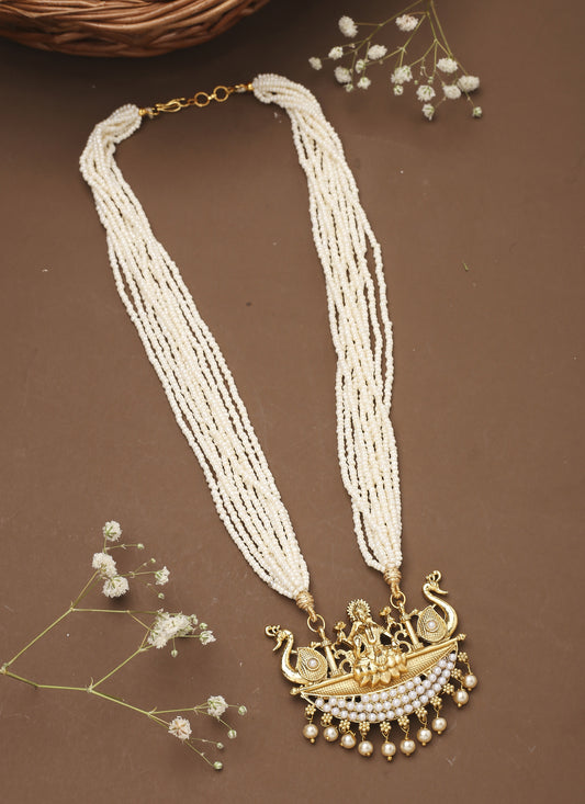 White Traditional Laxmi Motif Mala