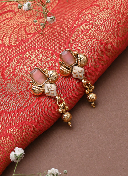 Multicolour Necklace Set With Pink And Green Stones