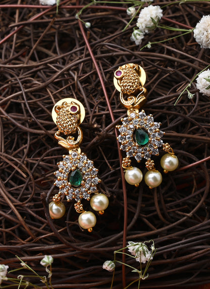 Traditional Multicolour Gold Plated Necklace Set With Earrings