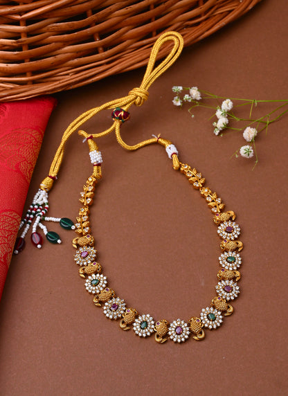 Traditional Multicolour Gold Plated Necklace Set With Earrings