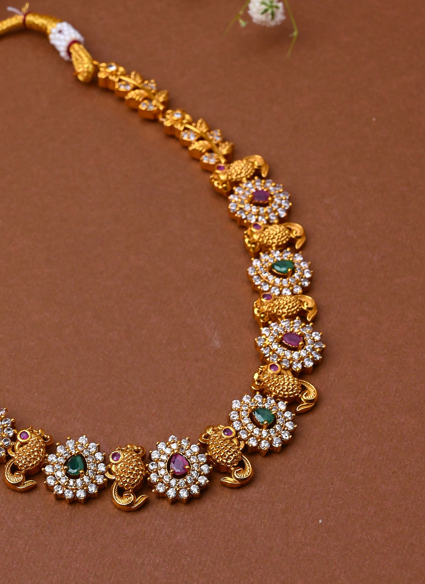 Traditional Multicolour Gold Plated Necklace Set With Earrings