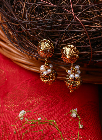 White Gold Beaded Jewellery with Golden Earrings