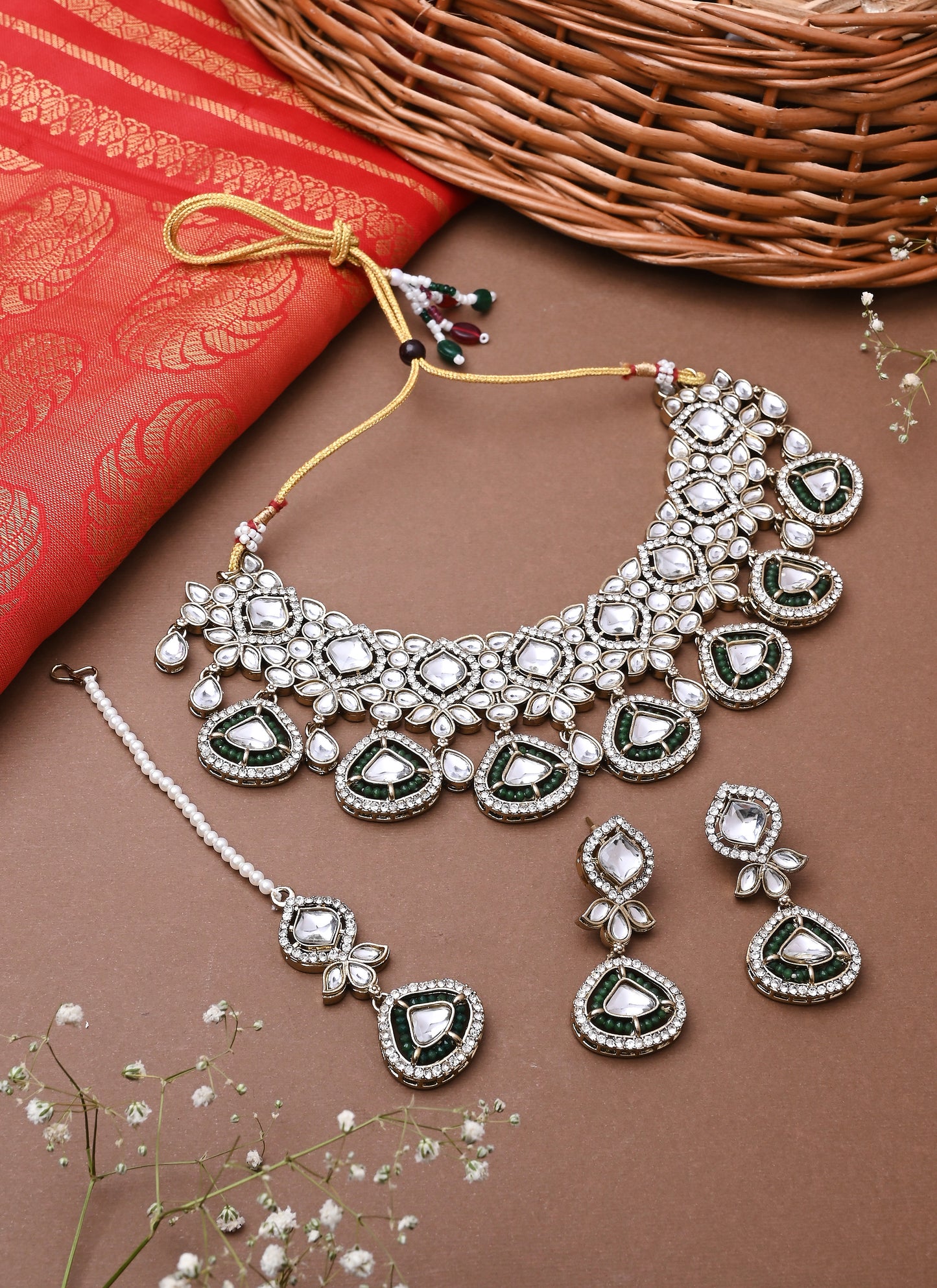 Contemporary Heavy Necklace Set With Earrings And Maang Tikka