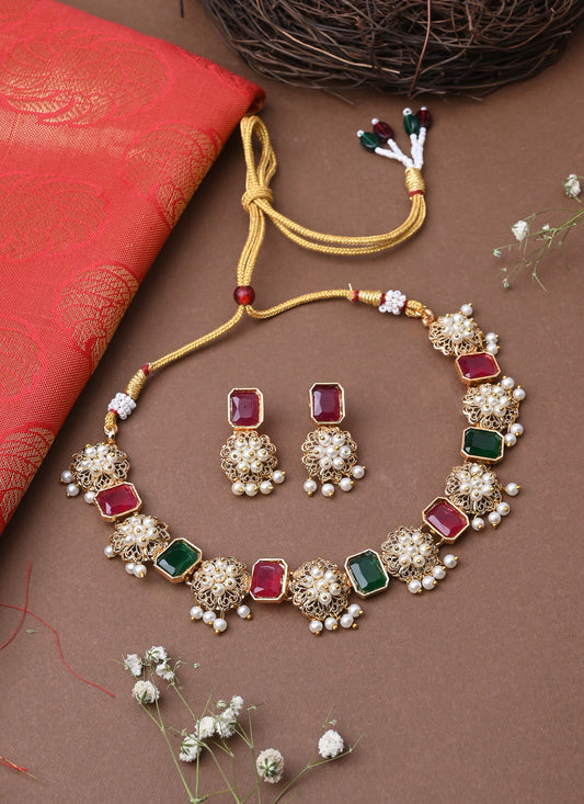 Multicolour Gold Plated Necklace Set