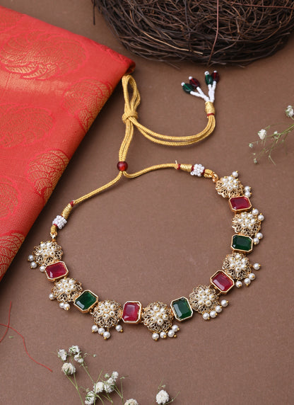 Multicolour Gold Plated Necklace Set