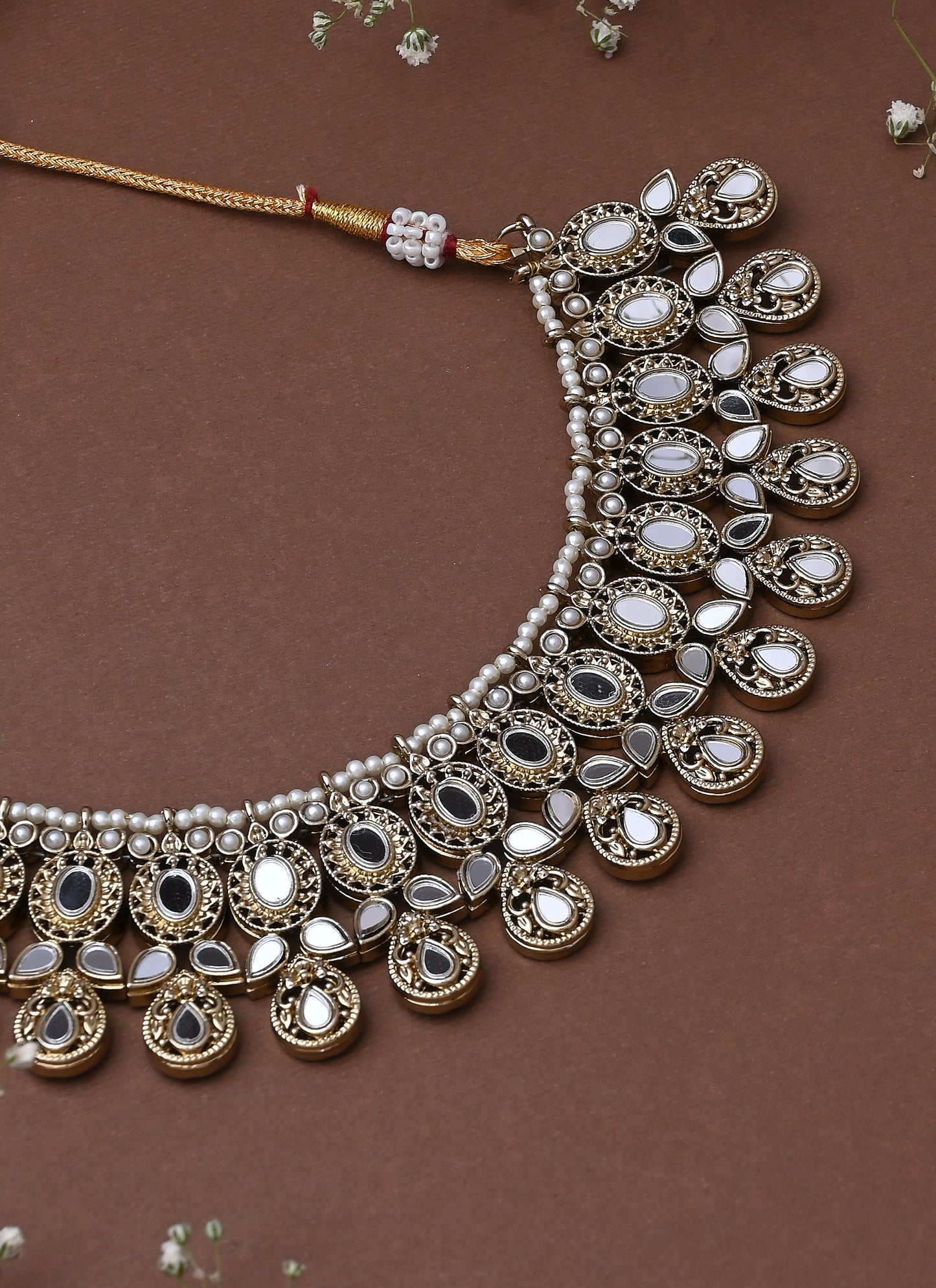 Golden Necklace Set With Earrings And Maang Tikka