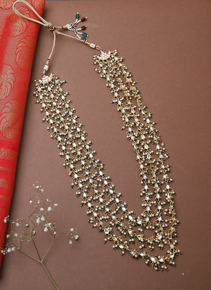 Three Layered Long Necklace Set With Earrings