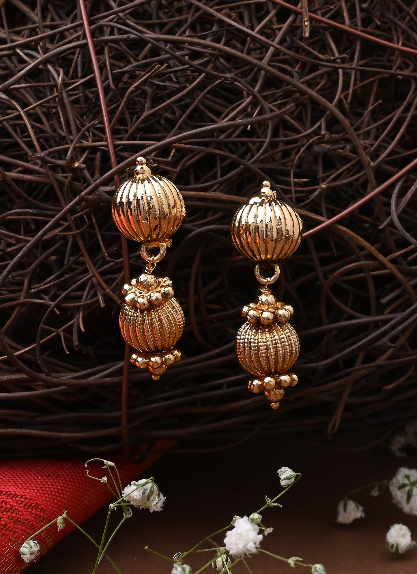 Gold Plated Round Necklace Set With Earrings