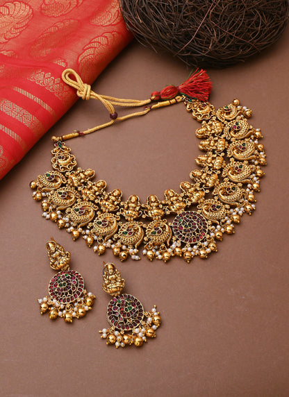 Multicolour Laxmi Motif Gold-Plated Necklace Set