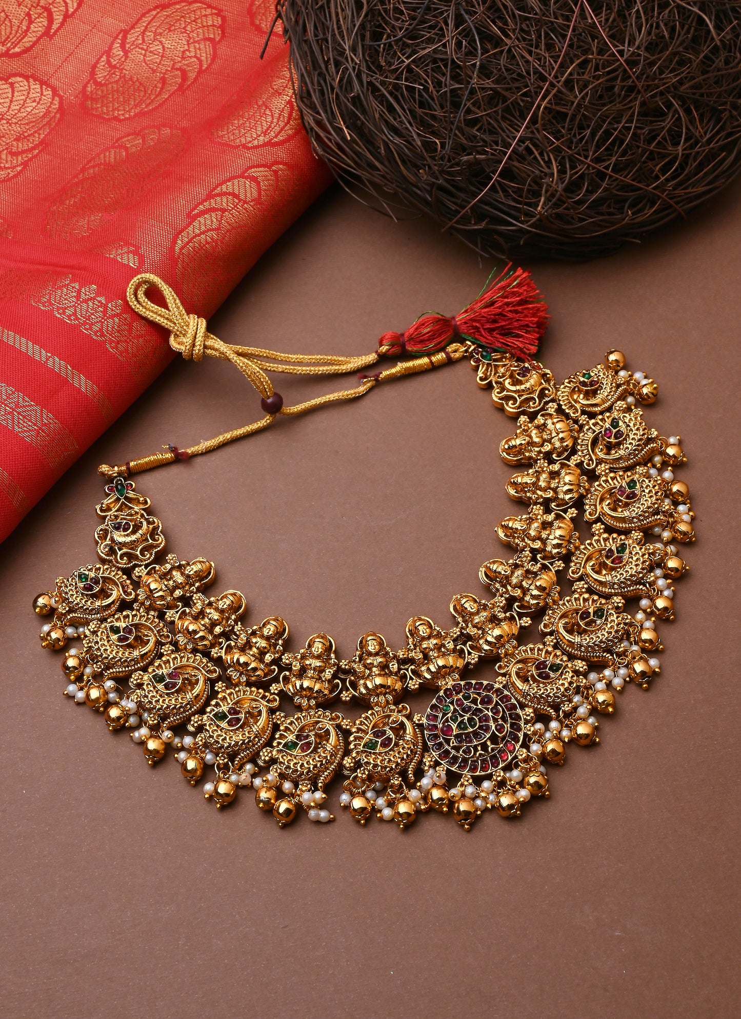 Multicolour Laxmi Motif Gold-Plated Necklace Set