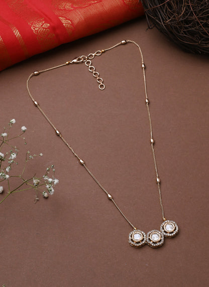 Kundan Necklace Set in White Gold