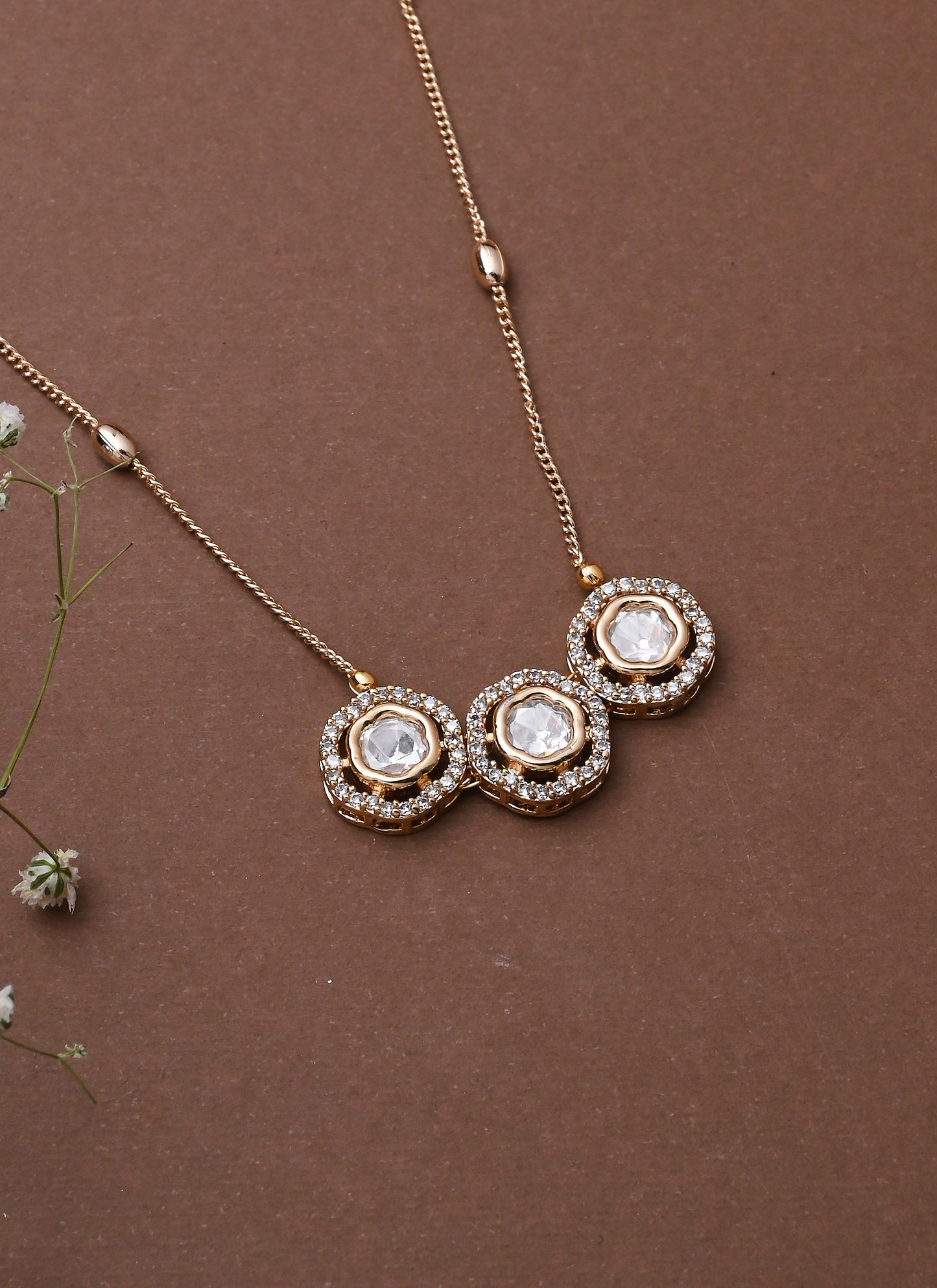 Kundan Necklace Set in White Gold