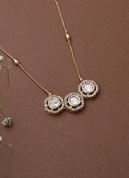 Kundan Necklace Set in White Gold