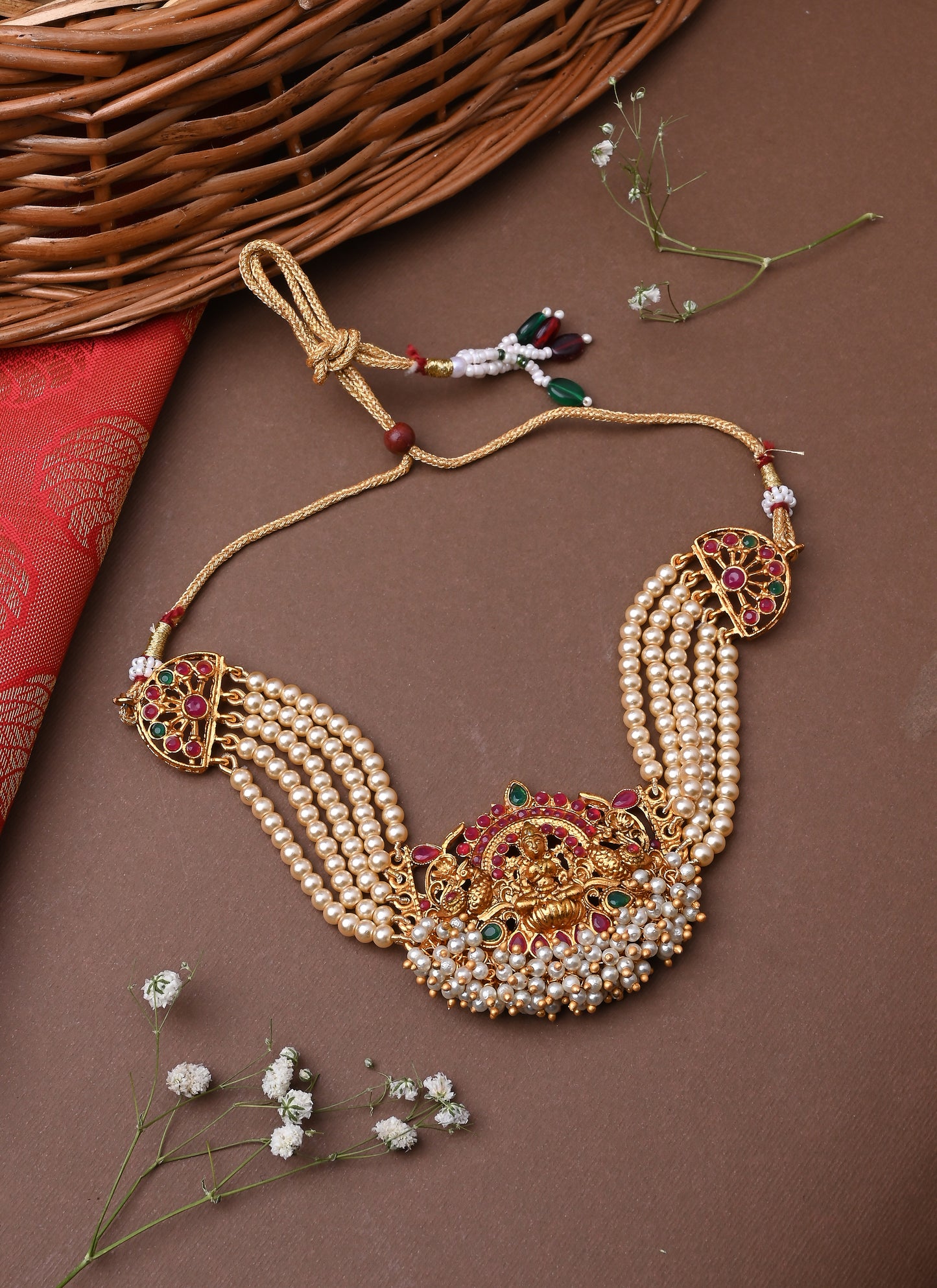 Multicolour Laxmi Motif Choker Set with Earrings