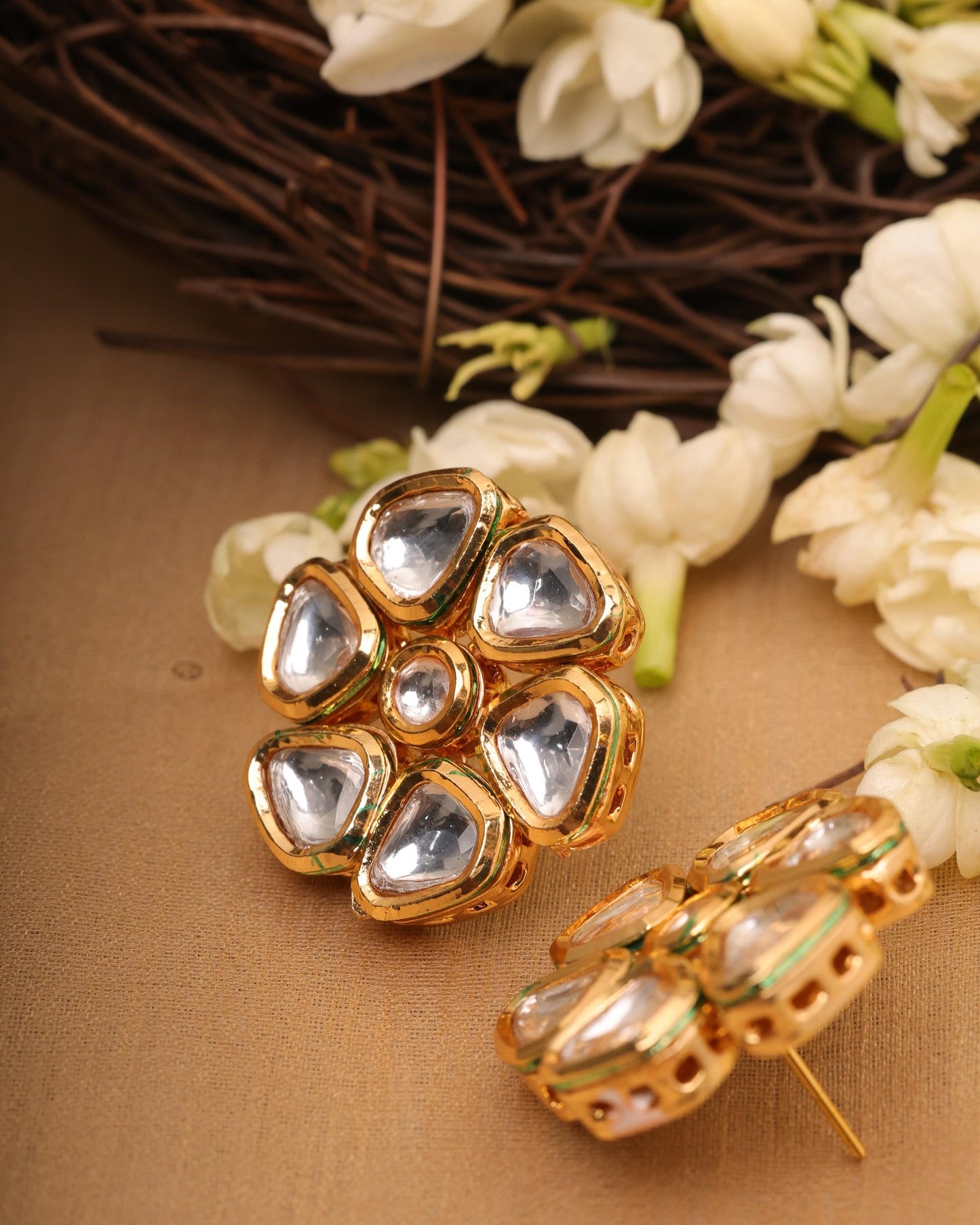 Flower Shaped Kundan Earrings