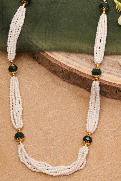 Necklace with White Beads and Green Stones