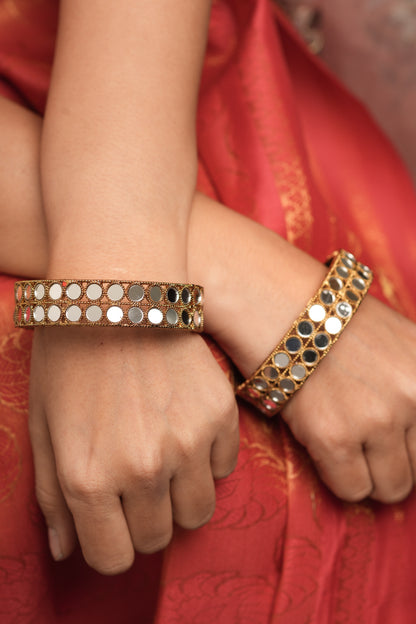 Antique Gold Plated Mirror Work Bangles Set