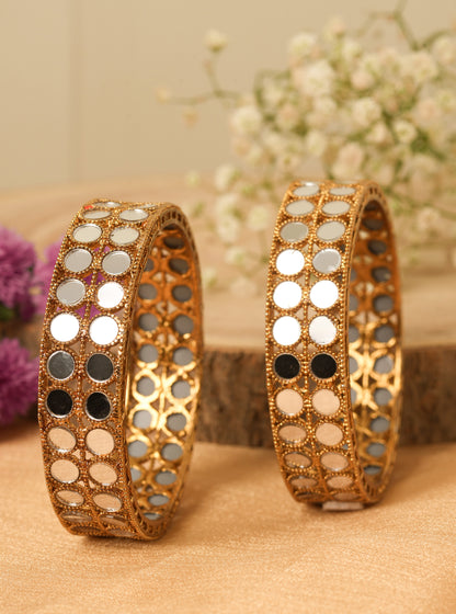 Antique Gold Plated Mirror Work Bangles Set