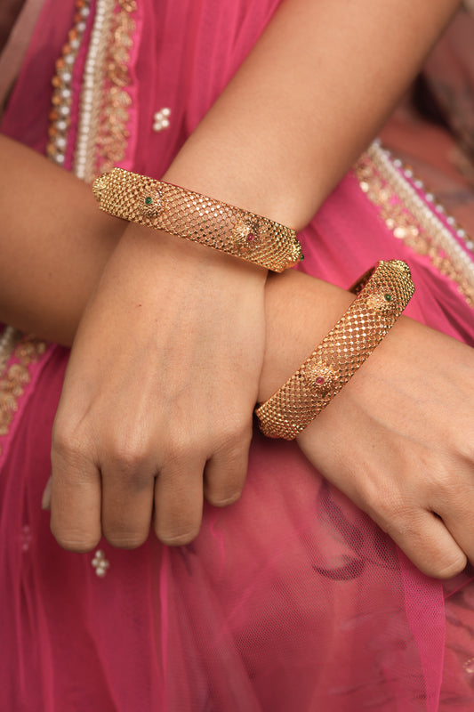 Elegant Gold-Plated Kada Bangles - Set of 2