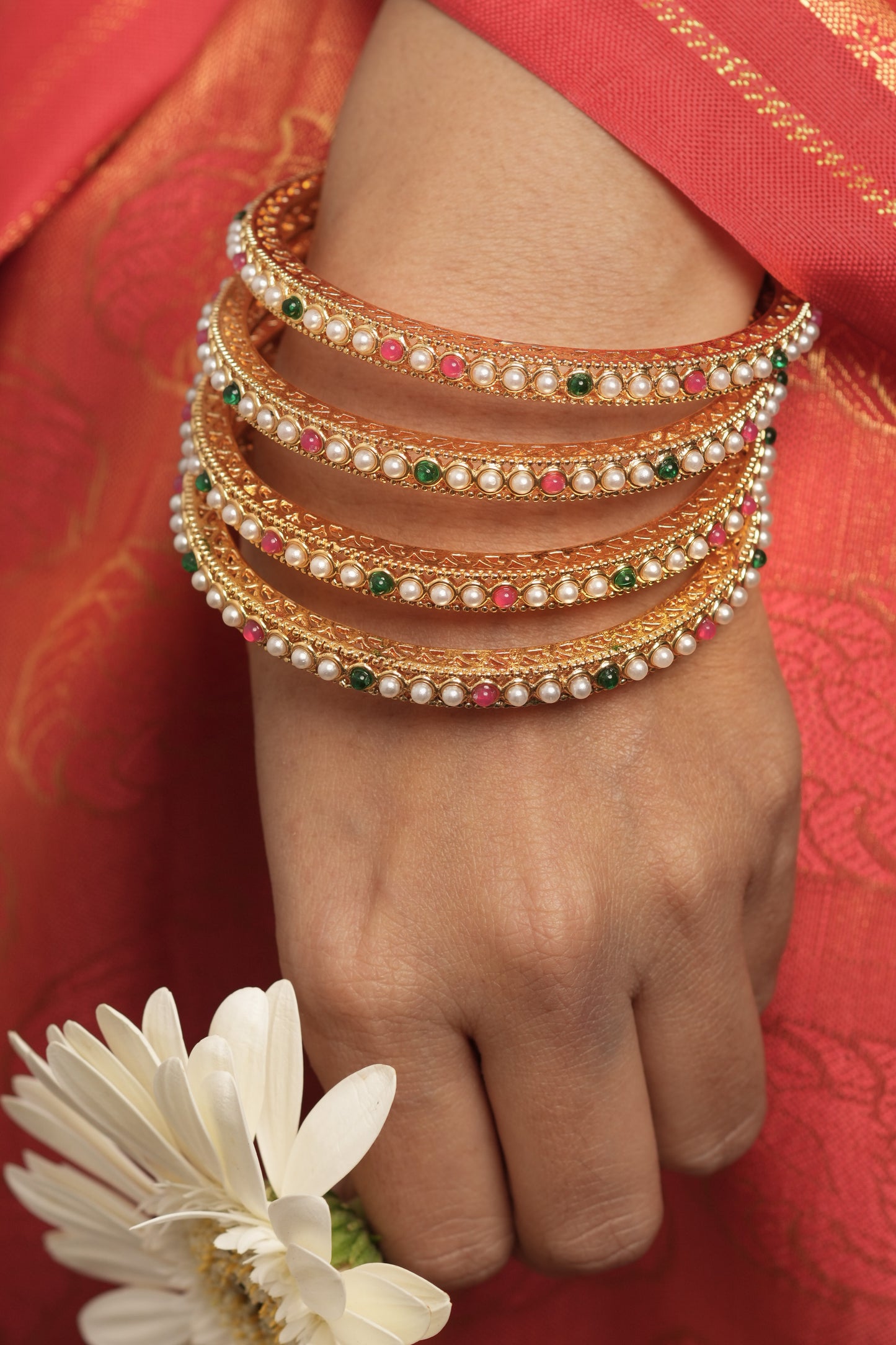 Pearl Studded Bangles Set - A Touch of Festive Glamour
