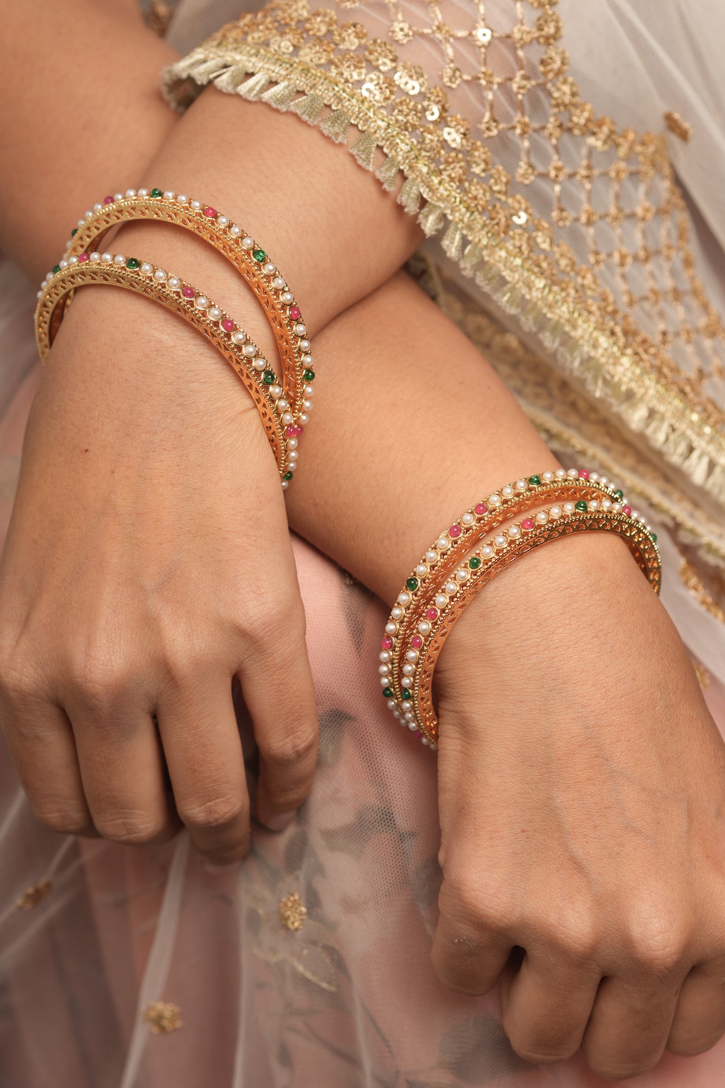 Pearl Studded Bangles Set - A Touch of Festive Glamour