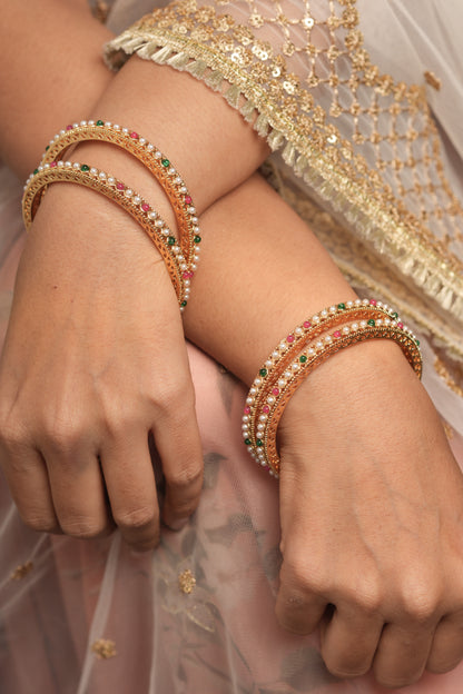 Pearl Studded Bangles Set - A Touch of Festive Glamour