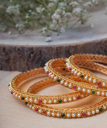 Pearl Studded Bangles Set - A Touch of Festive Glamour