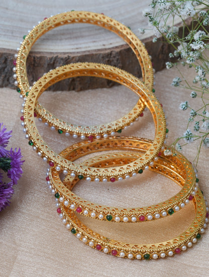 Pearl Studded Bangles Set - A Touch of Festive Glamour