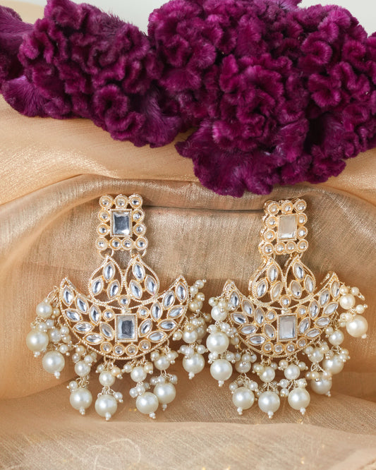 Golden Kundan and Pearl Drops Danglers