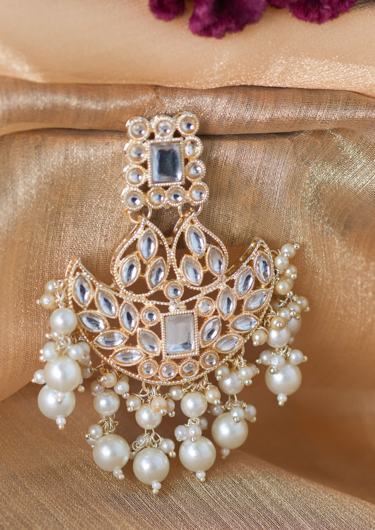 Golden Kundan and Pearl Drops Danglers