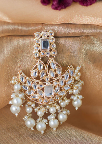 Golden Kundan and Pearl Drops Danglers