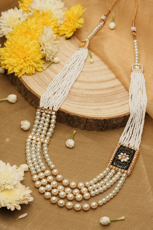 Layered Long Necklace with Side Meenakari Pendant