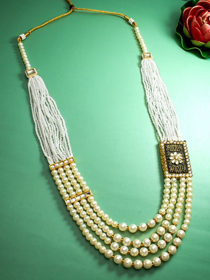 Layered Long Necklace with Side Meenakari Pendant
