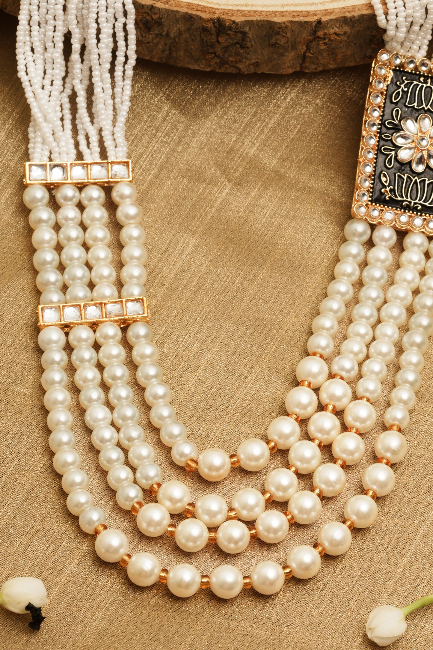 Layered Long Necklace with Side Meenakari Pendant