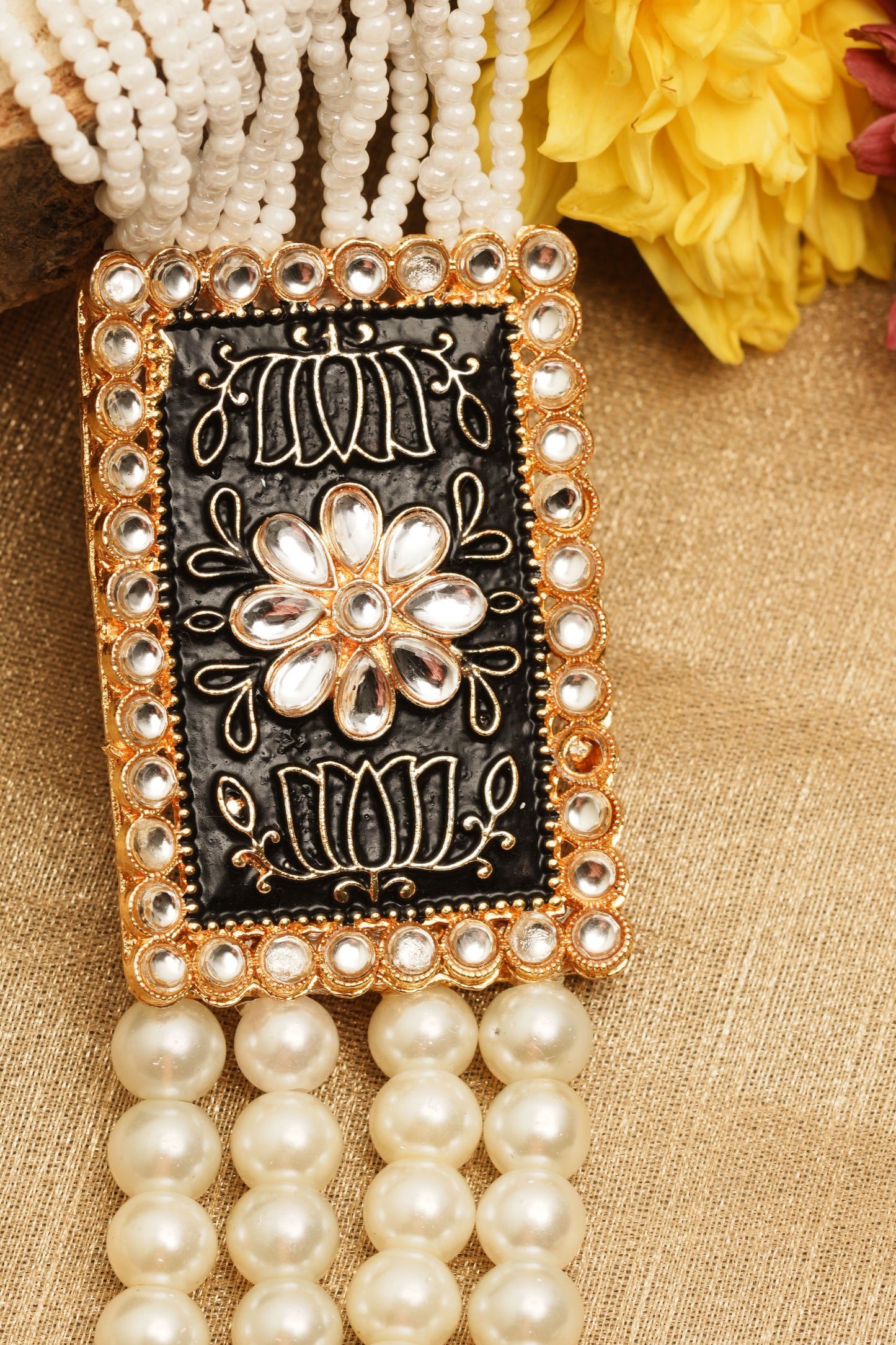 Layered Long Necklace with Side Meenakari Pendant