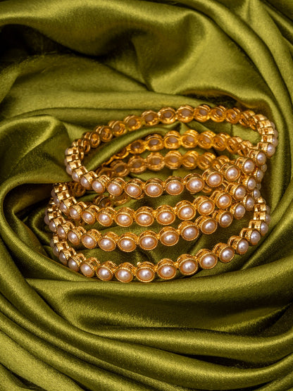 Set of 4 Gold-Plated Pearl Bangles