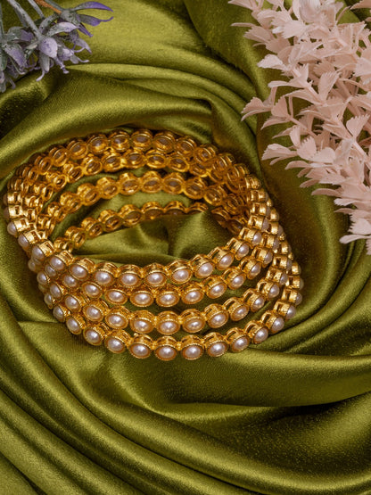 Set of 4 Gold-Plated Pearl Bangles