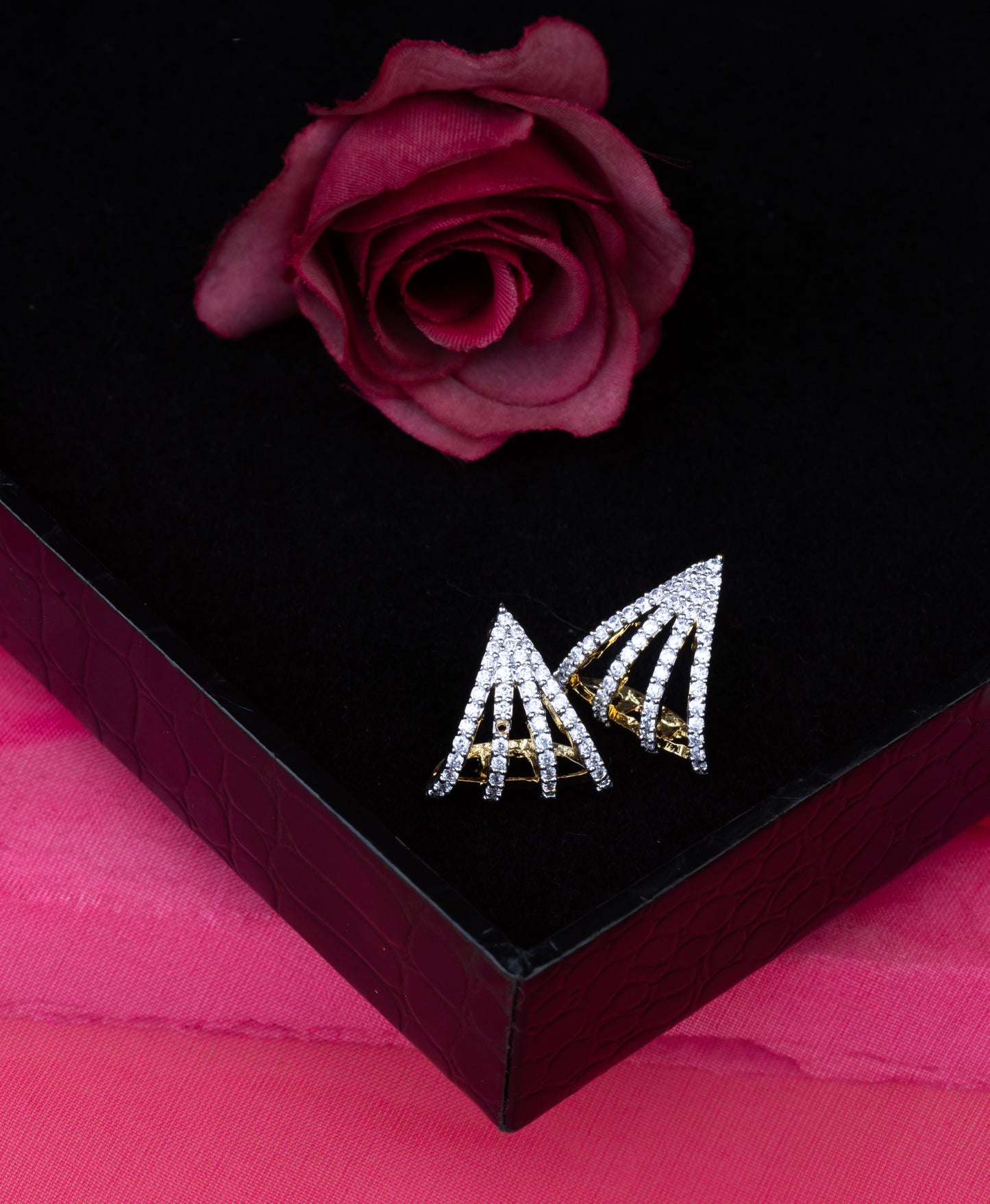 Classic Gold and White American Diamond Stud Earrings
