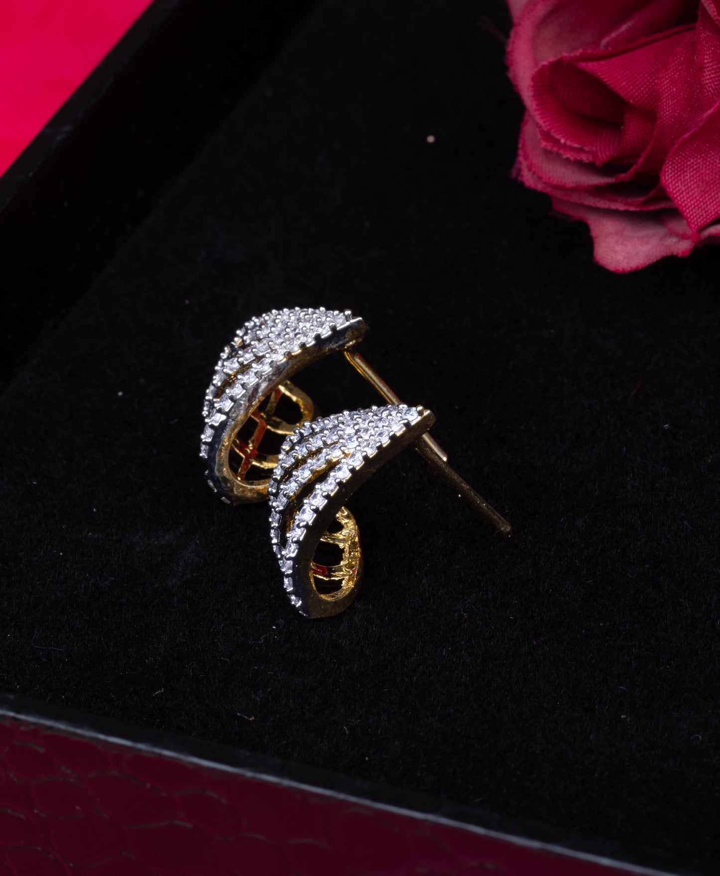 Classic Gold and White American Diamond Stud Earrings