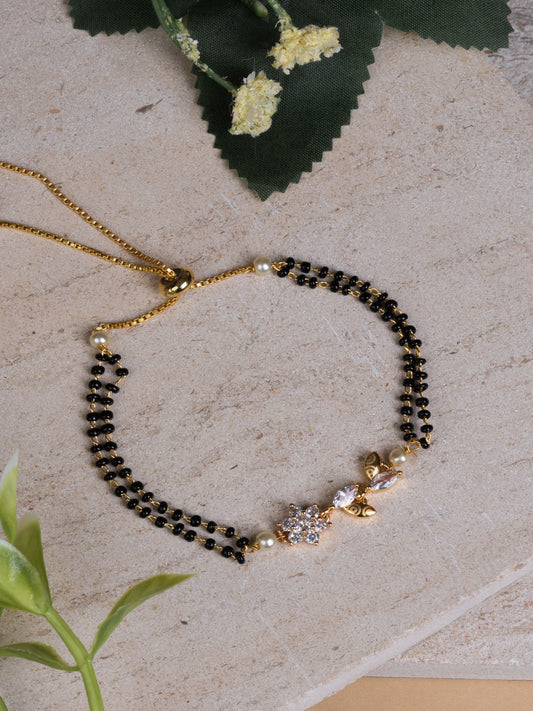 Black and Gold CZ Encrusted Hand Mangalsutra Bracelet