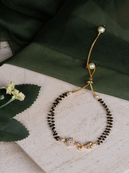 Black and Gold CZ Encrusted Hand Mangalsutra Bracelet