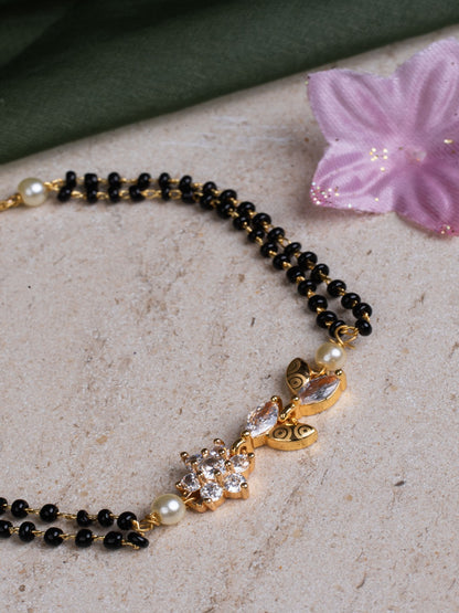 Black and Gold CZ Encrusted Hand Mangalsutra Bracelet