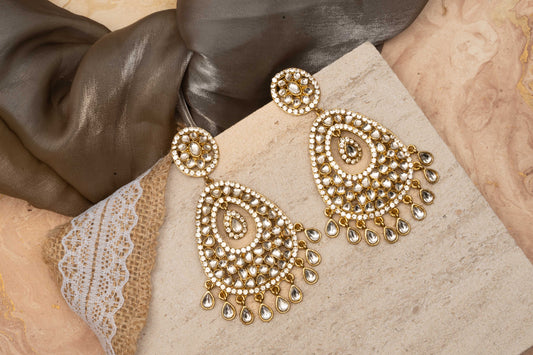 Kundan Chandbali Earrings in Antique Gold