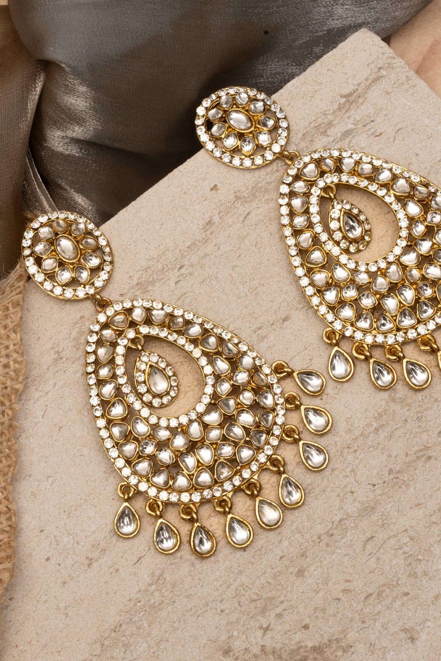 Kundan Chandbali Earrings in Antique Gold