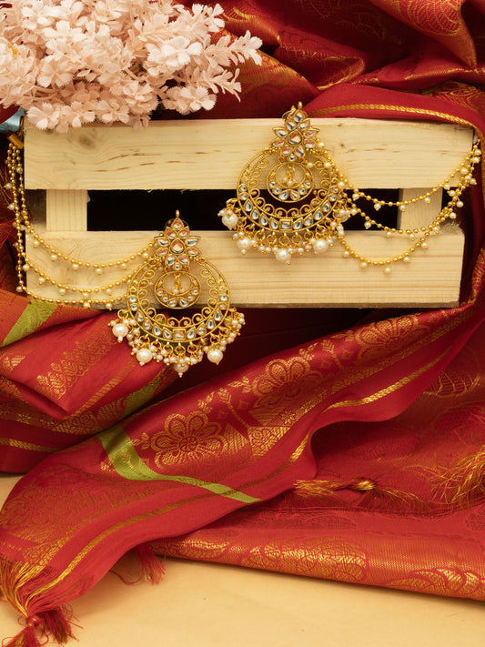 Festive Gold & White Kundan Bahubali Earrings