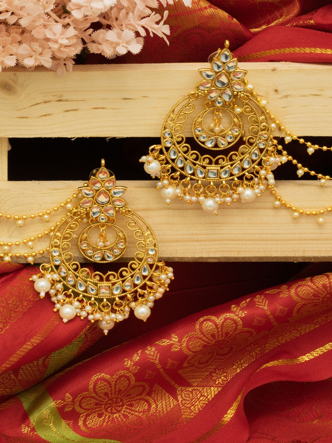 Festive Gold & White Kundan Bahubali Earrings