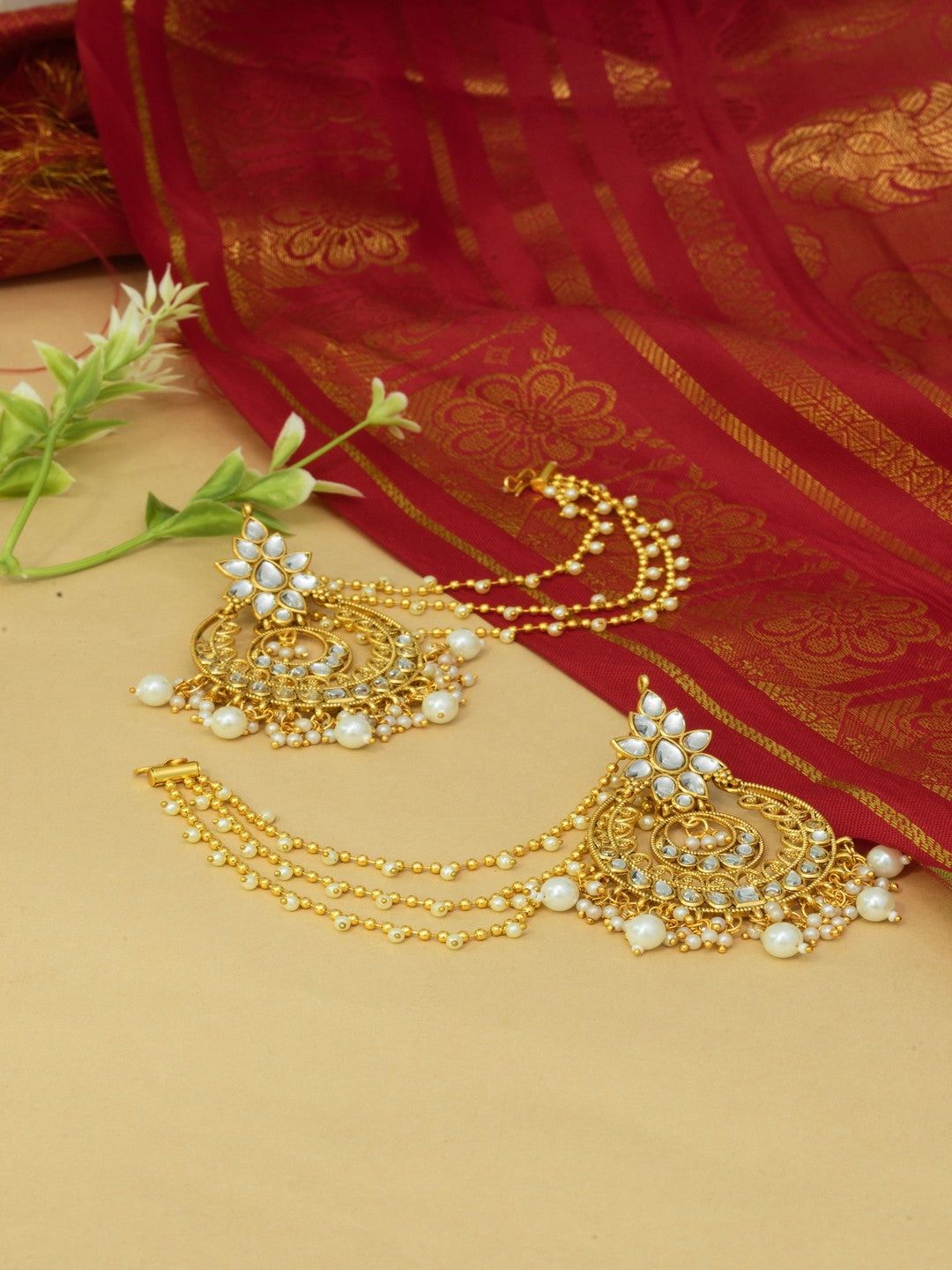 Festive Gold & White Kundan Bahubali Earrings